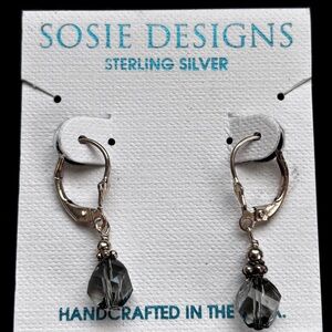 Sterling Silver Earrings‎ with Black Clear Beads